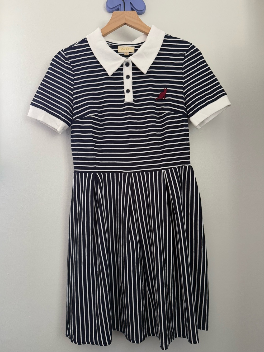 Modcloth Large Cultivated Navy Stripe Collar Mini Dress Preppy 50s Academia - Picture 2 of 9